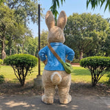 Realistic Rabbit Mascot Costume | Bunny Character Costume with Blue Shirt & Crossbody Bag | Full Body Rabbit Suit