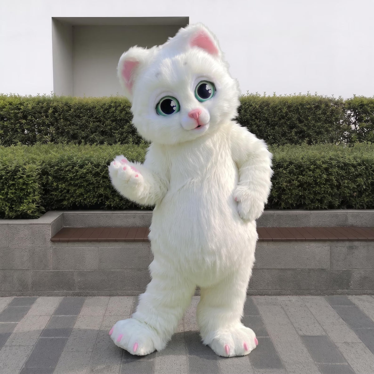 Cute White Cat Mascot Costume – Fluffy Kitty Character Outfit for Parties & Events