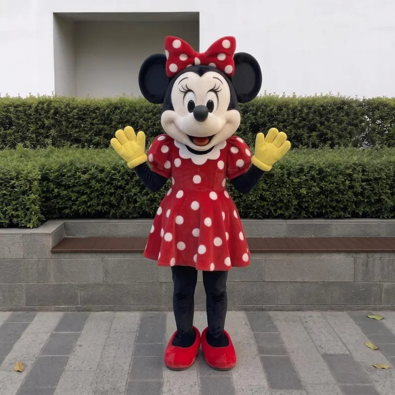 Red Polka Dot Mouse Mascot Costume | Cartoon Mouse Character Suit | Full Body Mascot Costume
