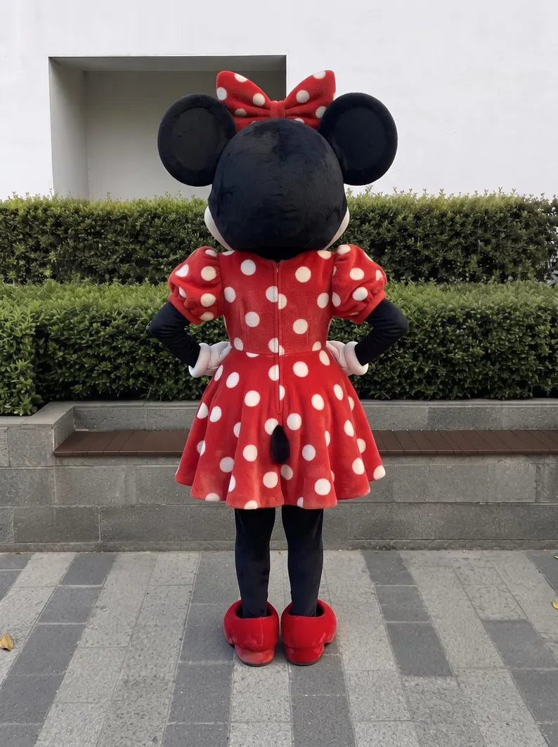 Red Polka Dot Mouse Mascot Costume | Cartoon Mouse Character Suit | Full Body Mascot Costume