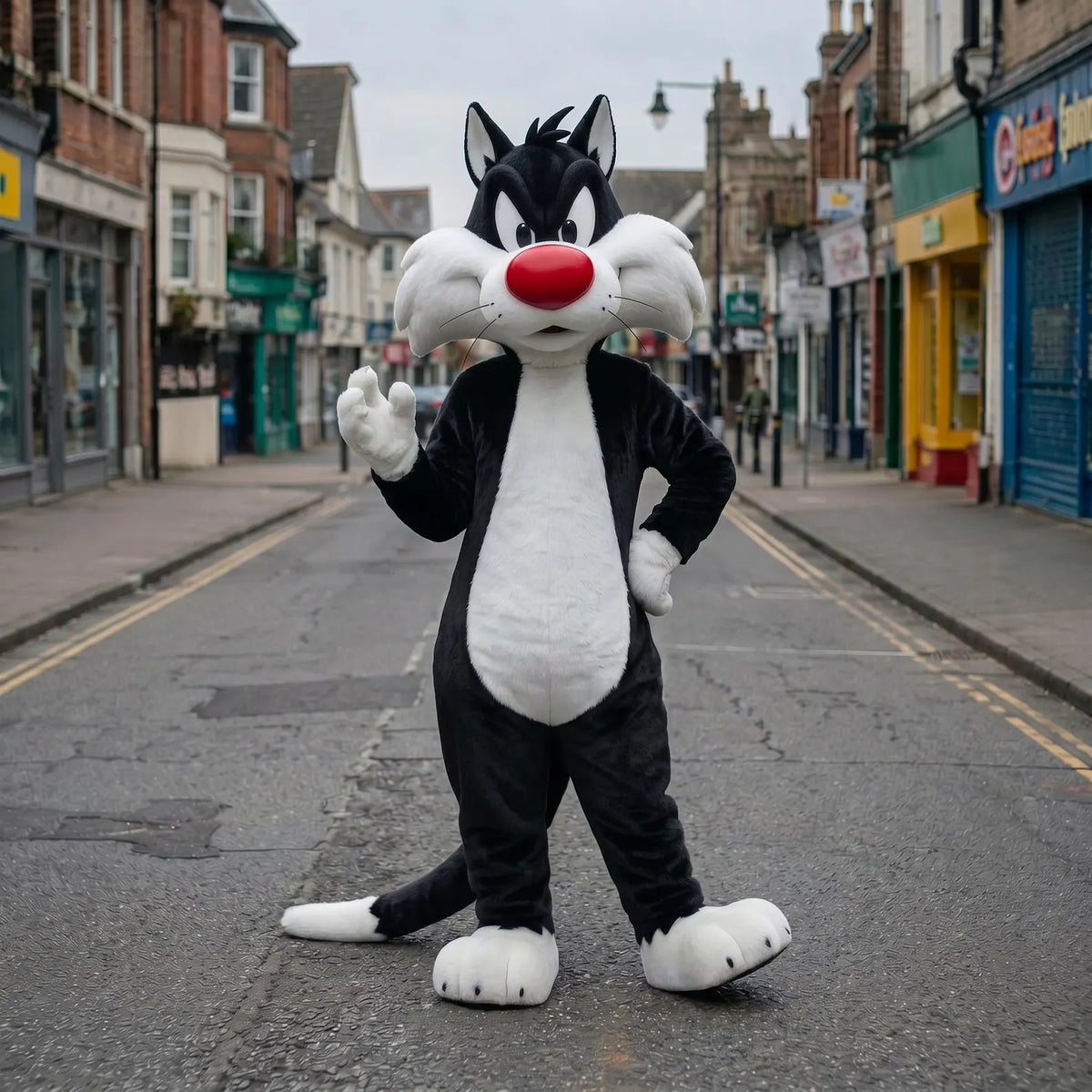 Black & White Cat Mascot Costume | Cartoon Cat Character Suit | Full Body Cat Mascot Costume