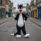 Black & White Cat Mascot Costume | Cartoon Cat Character Suit | Full Body Cat Mascot Costume