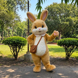 Brown Rabbit Mascot Costume | Cute Bunny Character Suit with Crossbody Bag | Full Body Rabbit Costume