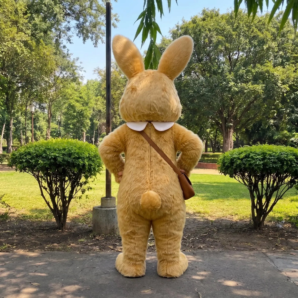 Brown Rabbit Mascot Costume | Cute Bunny Character Suit with Crossbody Bag | Full Body Rabbit Costume