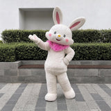 White Easter Bunny Mascot Costume – Full Body Soft Plush Rabbit Suit with Pink Collar for Events, Parties & Character Cosplay