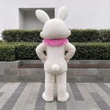 White Easter Bunny Mascot Costume – Full Body Soft Plush Rabbit Suit with Pink Collar for Events, Parties & Character Cosplay