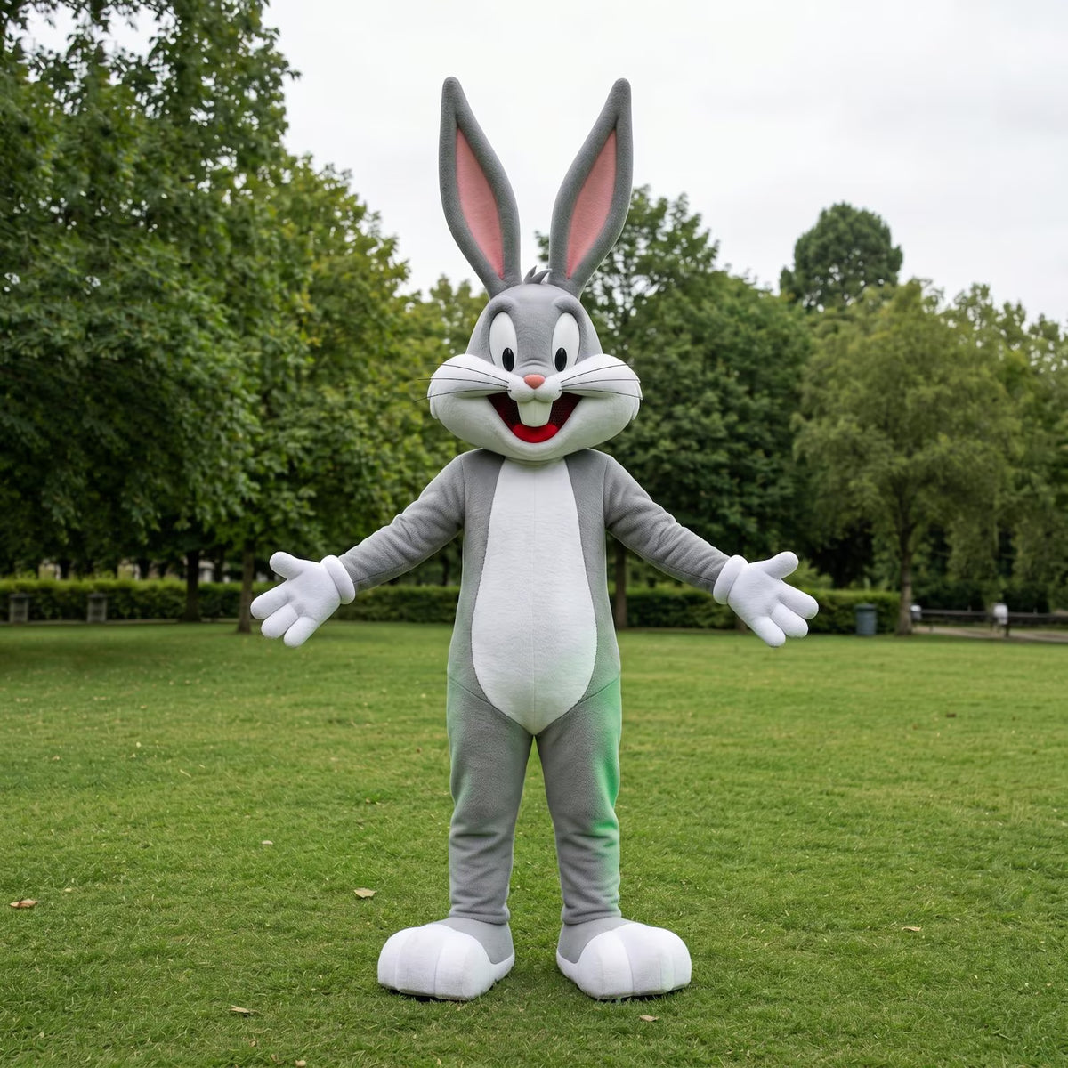 Classic Grey Bunny Mascot Costume – Full Body Adult Cartoon Rabbit Suit for Birthday Parties, Events, Stage Shows & Cosplay